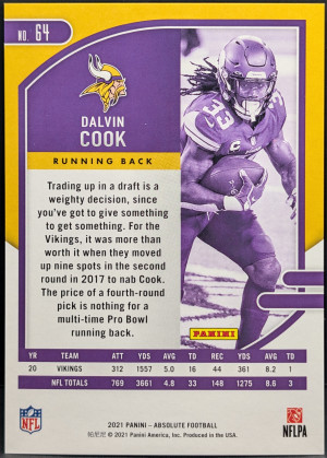 2021 Panini Absolute Red Squares #64 Dalvin Cook Minnesota Vikings /499 [119|64] back