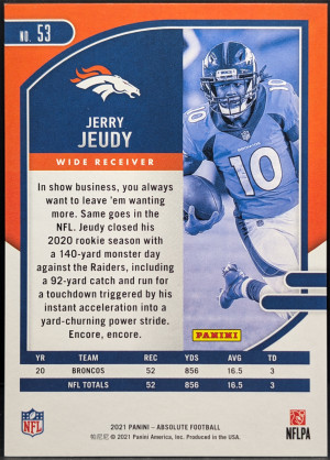 2021 Panini Absolute Red Squares Parallel #53 Jerry Jeudy Denver Broncos /499 [119|53] back