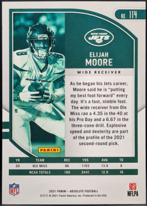 2021 Panini Absolute Red Squares Parallel #114 Elijah Moore New York Jets /499 [119|114] back