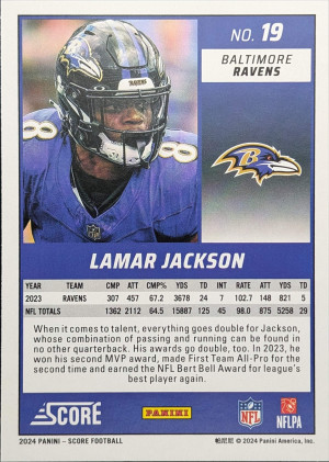 2024 Score #19 Lamar Jackson Baltimore Ravens [958|19] back