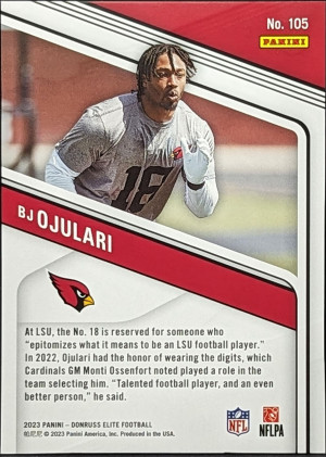 2023 Donruss Elite Orange Parallel #105 BJ Ojulari Arizona Cardinals [1007|105] back