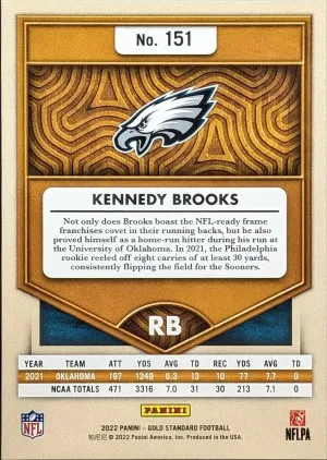 2022 Panini Gold Standard #151 Kennedy Brooks Philadelphia Eagles [37|151] back