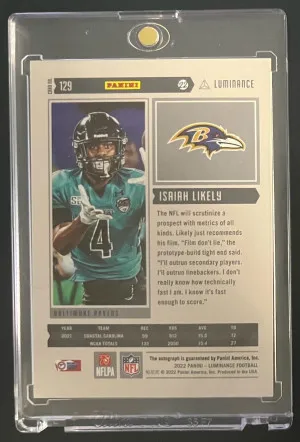 2022 Panini Luminance Isaiah Likely Rookie Auto /349 back