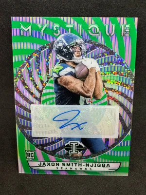 2023 Illusions #17 Jaxon Smith-Njigba RC Mystique Auto FOTL Green /5 Color Match 1st on Print SSP front