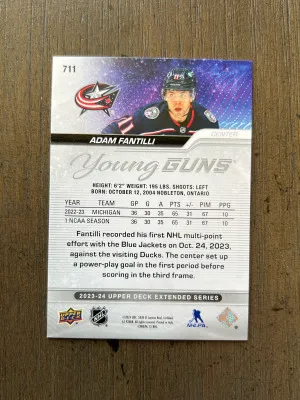2023-24 Upper Deck Extended Series Adam Fantilli Young Guns #711 Blue Jackets back