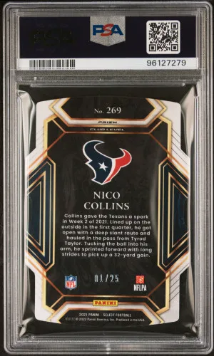 2021 Panini Select Nico Collins Die-Cut Tie-Dye Prizm #269 /25 SP PSA 9 back