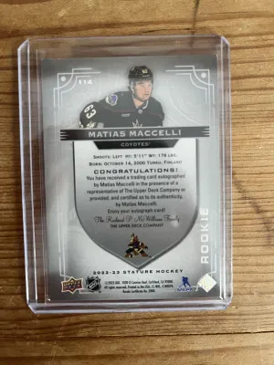 22-23 Stature Matias Maccelli Rookie Auto 155/199 back