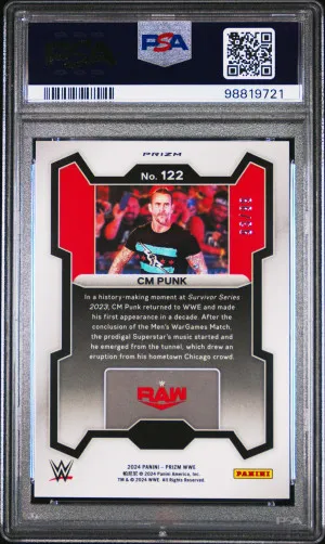 2024 Panini Prizm WWE CM Punk #122 Undercard Red 93/99 PSA 10 POP 1! back