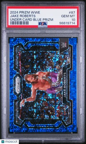 2024 Panini Prizm WWE Jake Roberts #87 Undercard Blue Disco 13/25 PSA 10 front