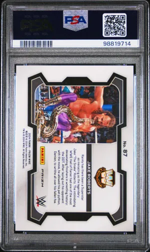 2024 Panini Prizm WWE Jake Roberts #87 Undercard Blue Disco 13/25 PSA 10 back