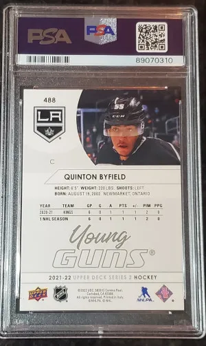 Quinton Byfield Upper Deck YG PSA 8 back