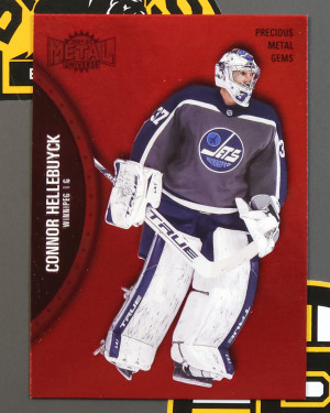 2021-22 Metal Universe Precious Metals Gems Red PMG /100 Connor Hellebuyck front