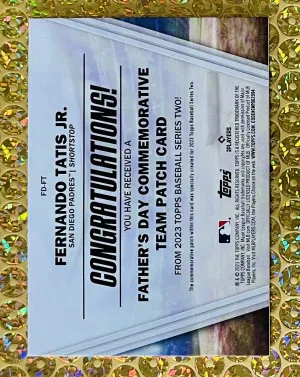 2023 Topps Series Two #FD-FT Fernando Tatis Jr. Father’s Day Patch back