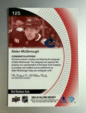 2023-24 Upper Deck Allure Aidan McDonough #125 Rookie back