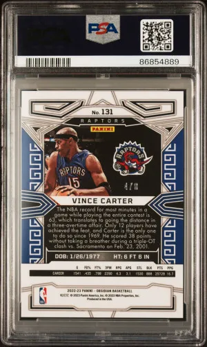 2022 Panini Obsidian Vince Carter #131 Lucky Envelopes /8 PSA 9 POP 2 back
