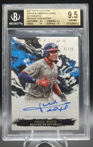 21 Topps Inception Rookie & Emerging Stars Autographs Juan Soto 21/65 POP 2 NONE HIGHER 2- 10 SUBS front