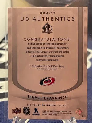 2023-24 UPPER DECK SP AUTHENTICS AUTOGRAPHS TEUVO TERAVAINEN AUTO back