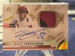 2023-24 SP Authentic. Teuvo Teravainen Limited Auto Material. Patch. #/100 Canes front