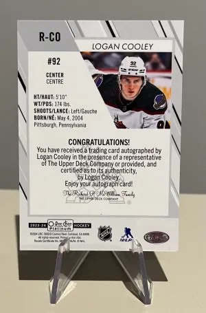 23-24 OPC Platinum - Logan Cooley - Rookie Autograph back