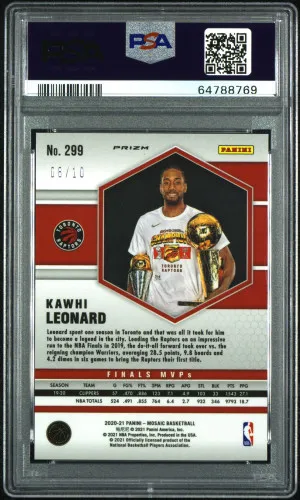 2020 Panini Mosaic Kawhi Leonard #299 Fast Break Gold /10 PSA 10 POP 1 raptors back