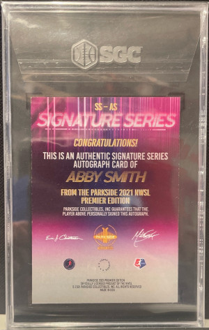 Abby Smith 2021 Parkside NWSL Premier Edition Sig. Series SGC 9/10 back
