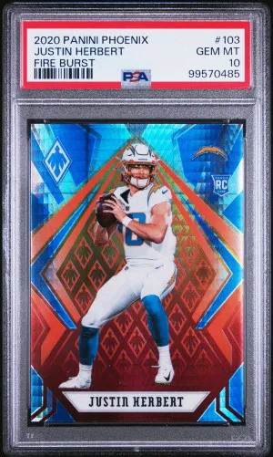 2020 Panini Phoenix Justin Herbert Fire Burst Rookie front