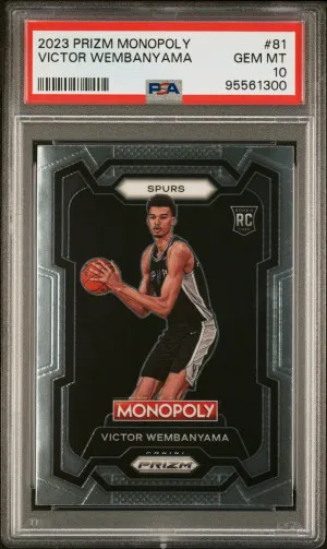Victor Wembanyama 2023-24 Panini Prizm Monopoly Rookie Card, Perfect PSA 10 Gem front
