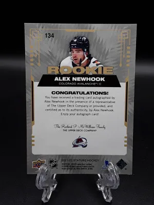 2021-22 Upper Deck Stature Rookie Auto Photo Variant Alex Newhook /49 #134 RC back