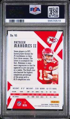 2020 Panini Phoenix Patrick Mahomes Ii Fire Burst back