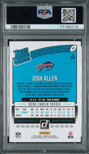 2018 Panini Donruss Josh Allen Rated Rookie PSA 10 back