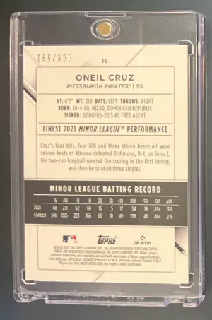 2022 Topps Finest O’Neil Cruz Aqua Refractor Rookie /199 back