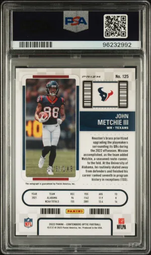 2022 Panini Contenders Optic John Metchie III #125 PSA 9 back