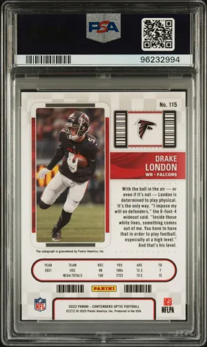 2022 Panini Contenders Optic Drake London #115 PSA 9 back
