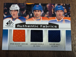 Authentic fabrics triple jersey hall Eberle Ryan Nugent-hopkins - trio - Edmonton Oilers, sp game used. front