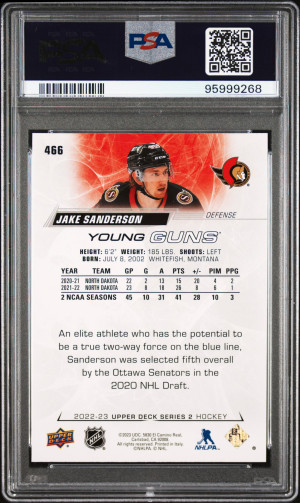 2022 Upper Deck Jake Sanderson #466 PSA 10 back