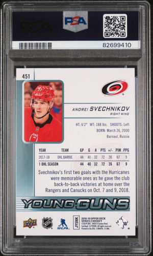 2018 Upper Deck Andrei Svechnikov #451 PSA 10 back