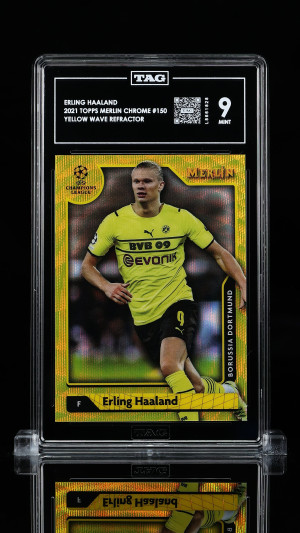 Erling Haaland 2021 Topps Merlin Chrome Uefa League  #150 Yellow Wave Refractor front