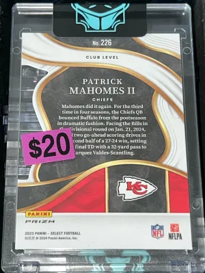 2023 Select Football - Patrick Mahomes II Tri Color Die Cut Club Level - Chiefs back
