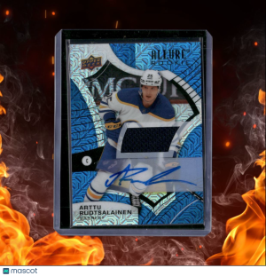 2021-22 Upper Deck Allure Arttu Ruotsalainen Blue Line Jersey Rookie Auto 56/75 front