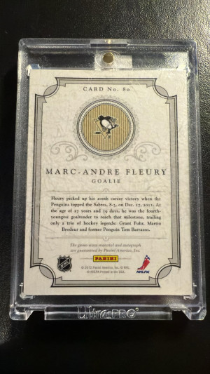 2012 dominion peerless patches marc-andre fleury /40 back
