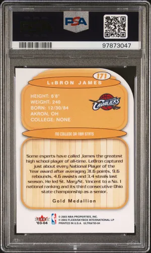2003 Ultra LeBron James Gold Medallion Lucky 13 #171 PSA 8 back