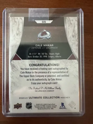 2020 Cale Makar Ultimate On Card Auto back