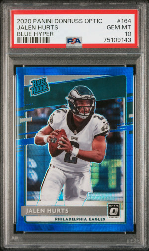 2020 Panini Donruss Optic Jalen Hurts Blue Hyper front