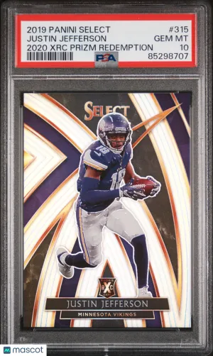 2019 Select #315 Justin Jefferson XRC Prizm Redemption PSA 10 front
