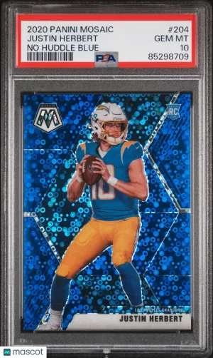 2020 Panini Mosaic #204 Justin Herbert No Huddle Blue /75 PSA 10 front