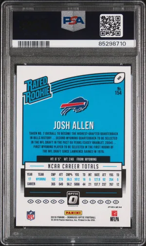 2018 Optic #154 Josh Allen Rated Rookie Bronze PSA 10 back