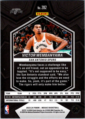 Panini Mosaic City Edition Victor Wembanyama #282 RC back