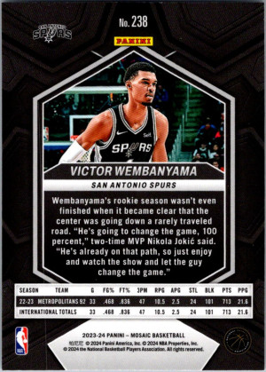 Panini Mosaic Victor Wembanyama #238 RC back