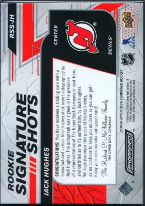 2019 Engrained Jack Hughes Rookie Signature Shots back