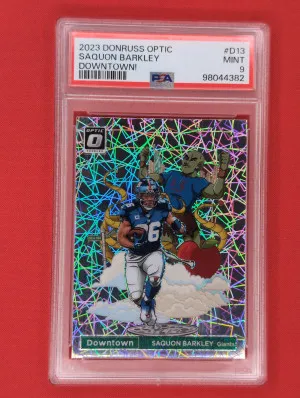 2023 Donruss Optic Saquon Barkley Downtown PSA 9 front